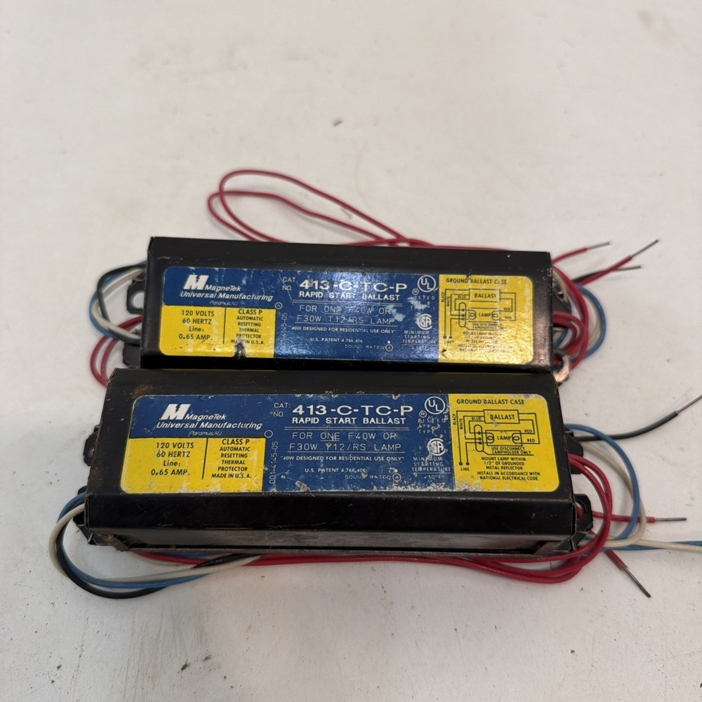 Lot Of 2 MagneTek Universal Rapid Start Ballast 413-C-TC-P, 120 Volts, 60Hz